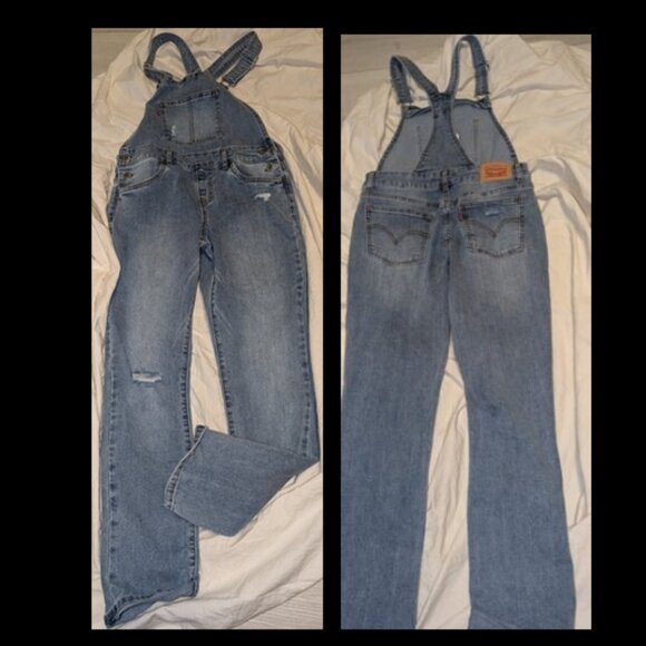 Levi's Girls Red Tab Bib Overalls Size 12 REG Medium Wash Blue Denim - Picture 1 of 5